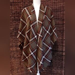 Oversized Plaid Poncho Warm Cozy Soft Blanket Scarf Wrap Fall Boho Southwestern